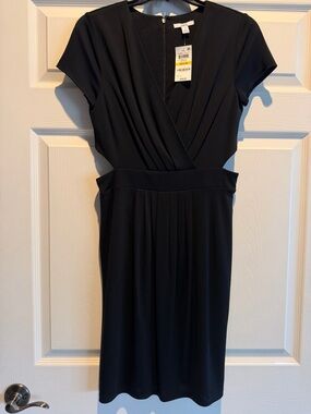 Bar III Black Faux-Wrap Cap-Sleeve Cutout Waist Midi Dress